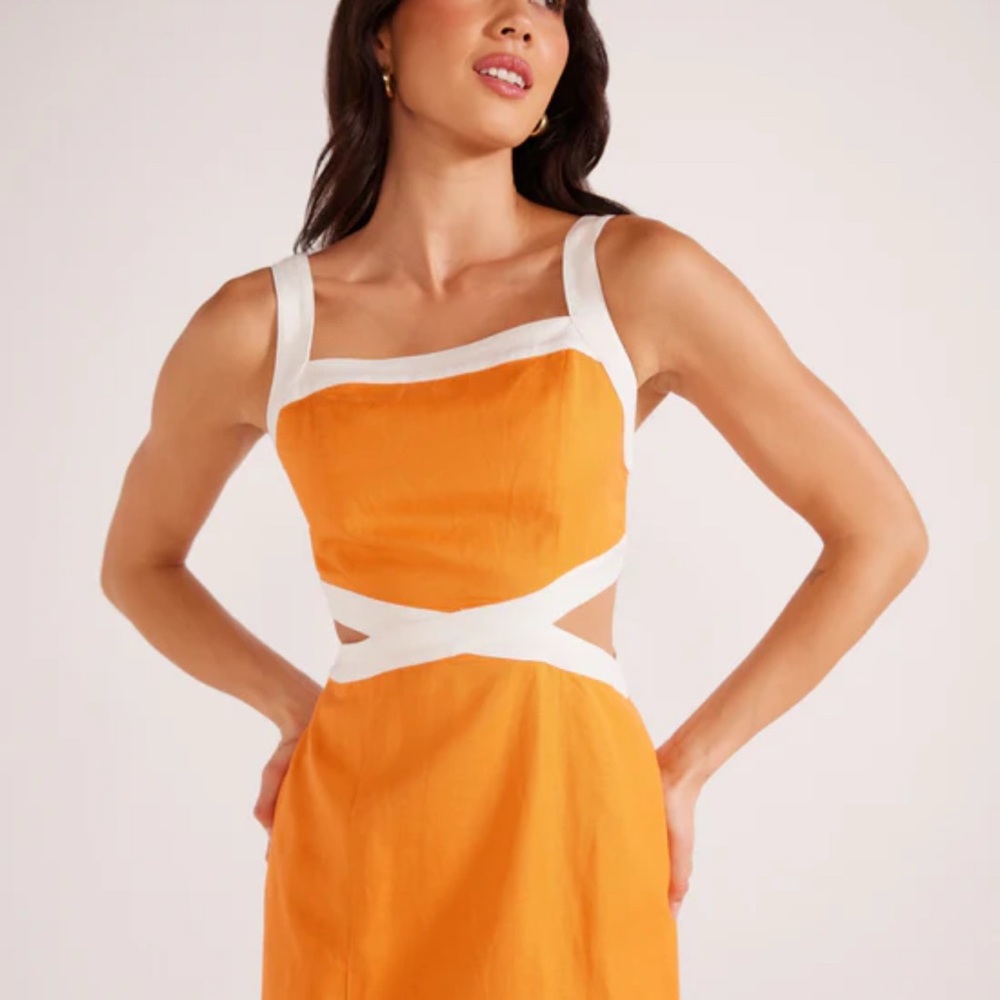 MINKPINK Orange Asymmetrical Cut Out Sheath Dress NWT